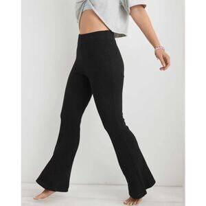 Aerie Black Waffle Knit Flare Leg Pants XS Long Lounge Casual Stretch